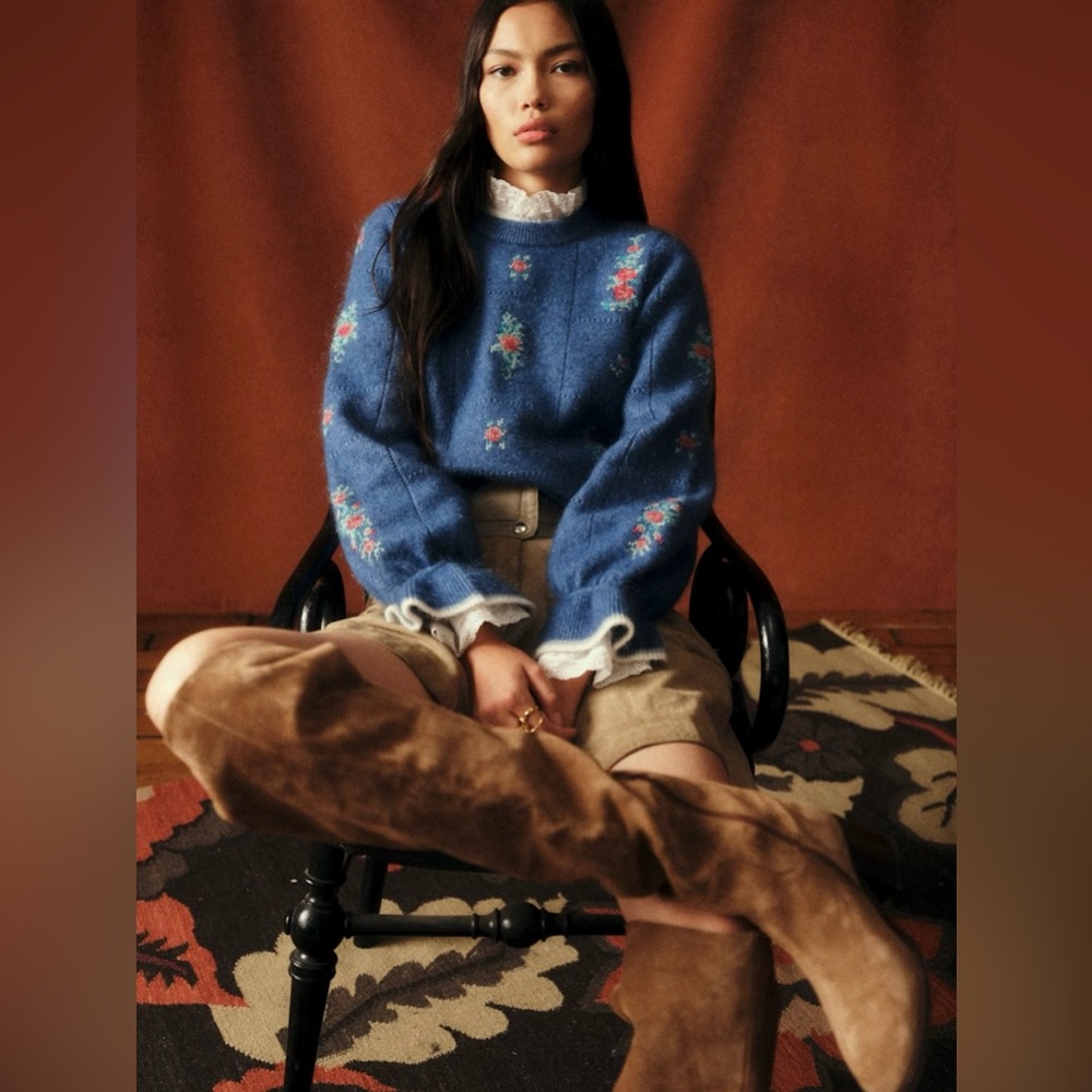 Sezane Mathieu Jumper - Sézane X Baziszt Jacquard With Blue Background - Size XS